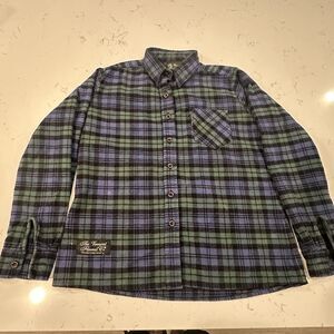 Vermont Flannel Company Shirt Womens Medium Black Green Plaid Button Up Classic